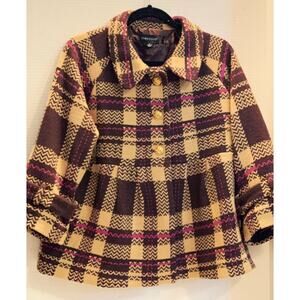 VINTAGE LOOK SWING Wool Blend Plaid Coat Lined LG